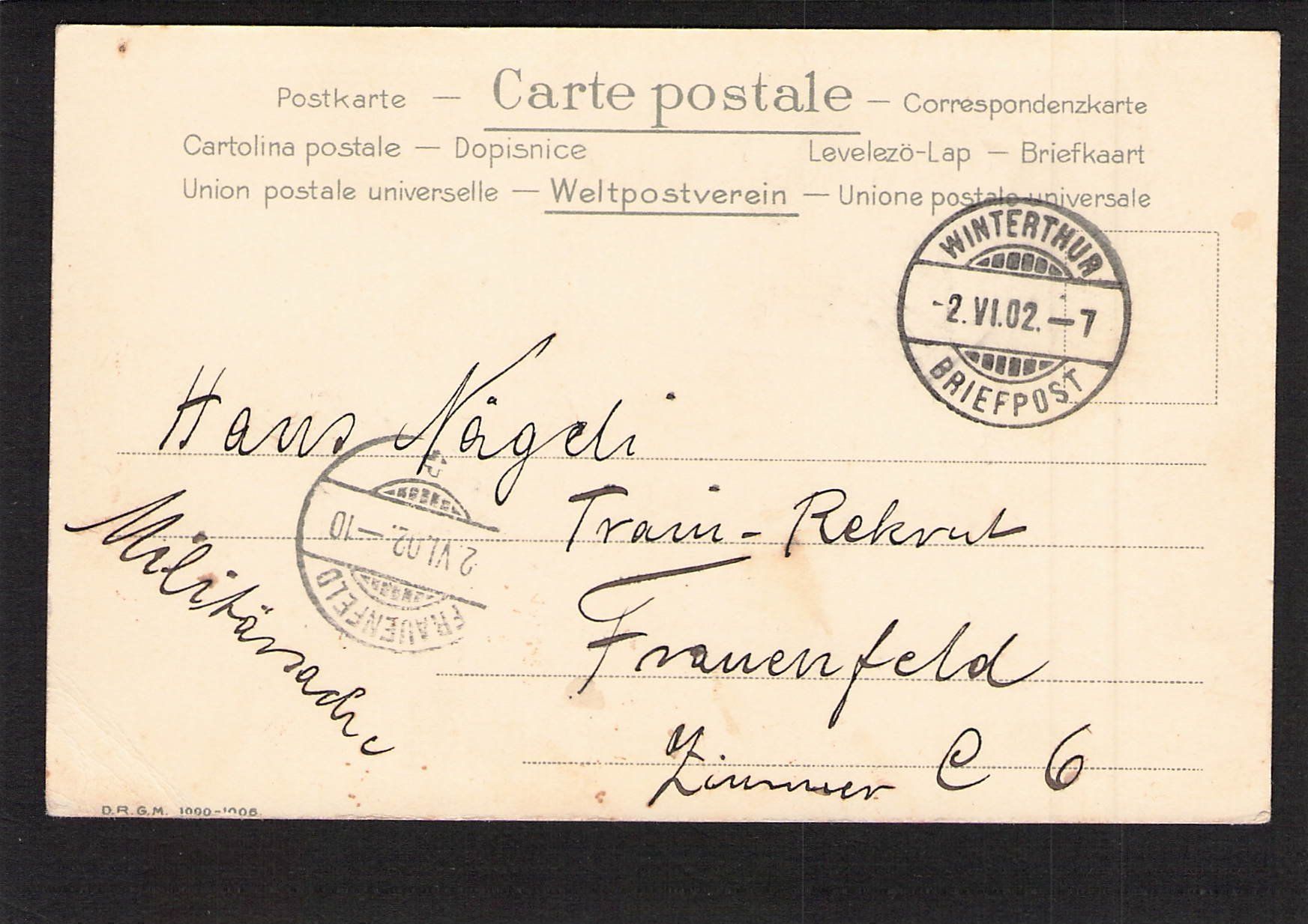 Ansichtskarten: ^Winterthur , gel. 1902 – Gebraucht aus Reichenburg von Pipo-67 1