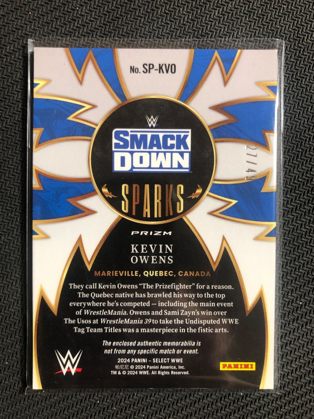 Topps Carte collezionabili: Panini Select WWE Kevin Owens Patch /49 – Usato da Wangenried venduto da Garagara 1
