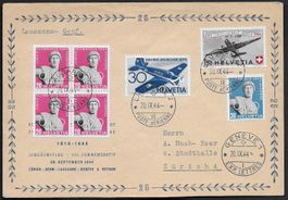 1944 Brief Jubiläum Flug LAUSANNE-GENF seltene Etappe ab 1.-