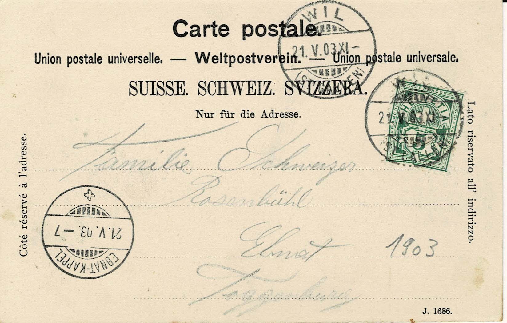 Cartoline postali: WIL Bahnhof SG gel. 1903! – Usato da Hergiswil NW venduto da Kartenfrau 1