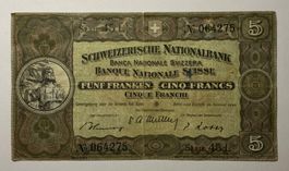 5‑Franken‑Banknote 1940 – Serie 451 – sehr guter Zustand