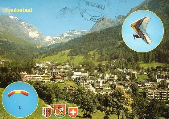 Cartoline postali: LEUKERBAD Gleitschirm und Deltasegler – Usato da Jona venduto da philajona