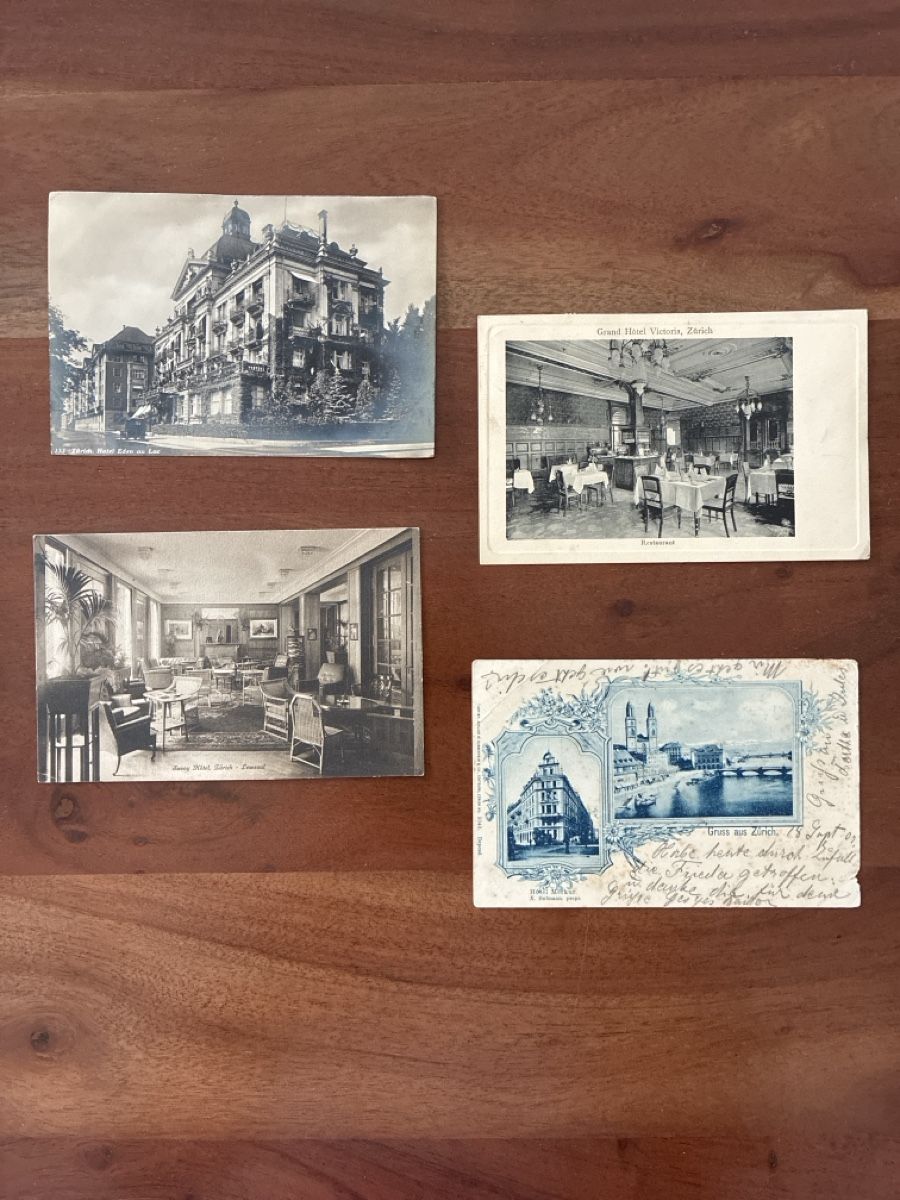 Cartoline postali: 9 Ansichtskarten Schweiz von Hotels in Zürich  – Usato da Oftringen venduto da Cla.vD.74 2