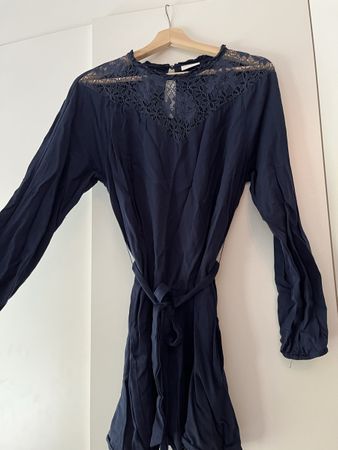 VILLA Kleid Gr. 36 Dunkelblau Spitze Boho Vintage Look
