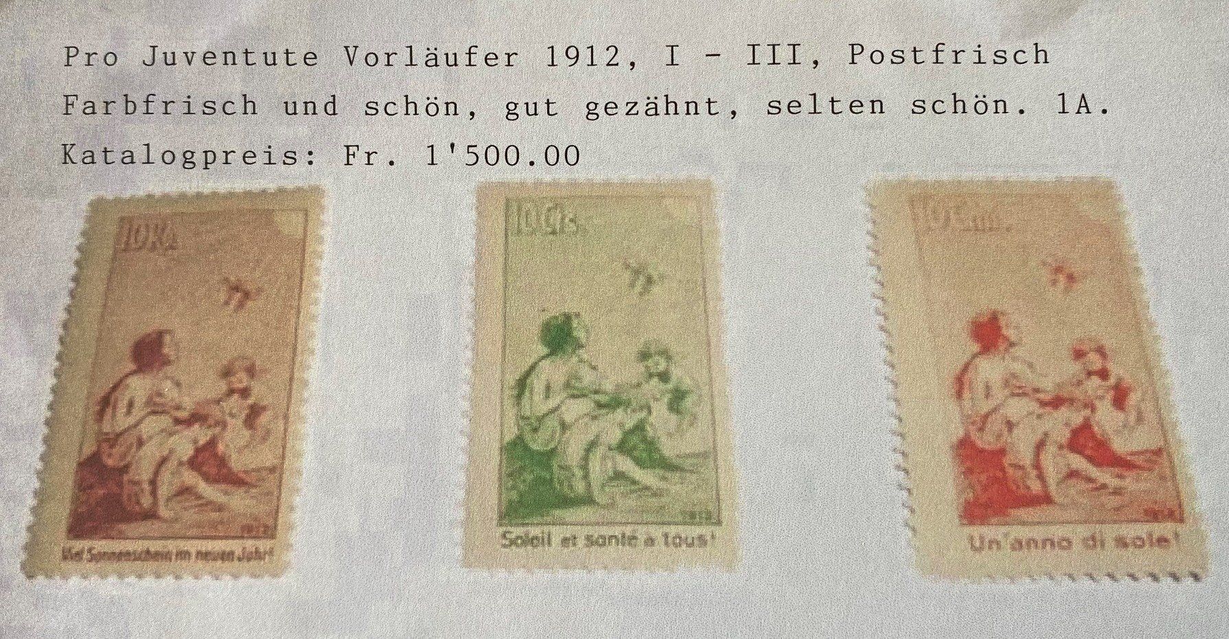 Tutti i francobolli: Pro Juventute Vorläufer 1912, I - III, De, Fr, It. – Usato da Aedermannsdorf venduto da Sennahoy11 2