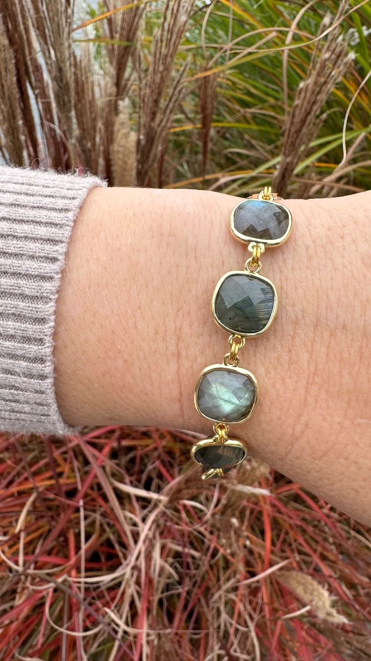 Armbänder & -reifen: Wunderschönes LABRADORIT-Armband mit Charm vergoldet – Neu und originalverpackt aus Rombach von Ivreajewels