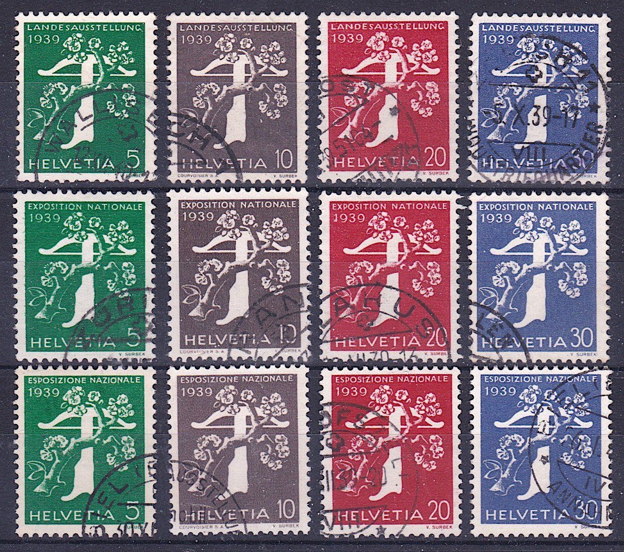 Tutti i francobolli: 1939, Nr. 228-239, gestempelt, Kat. Fr. 112.- – Usato da Richterswil venduto da Dyaris2025