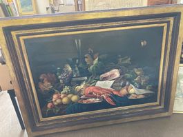 Museales grossartiges Stilleben mit Hummer und Schmetterling