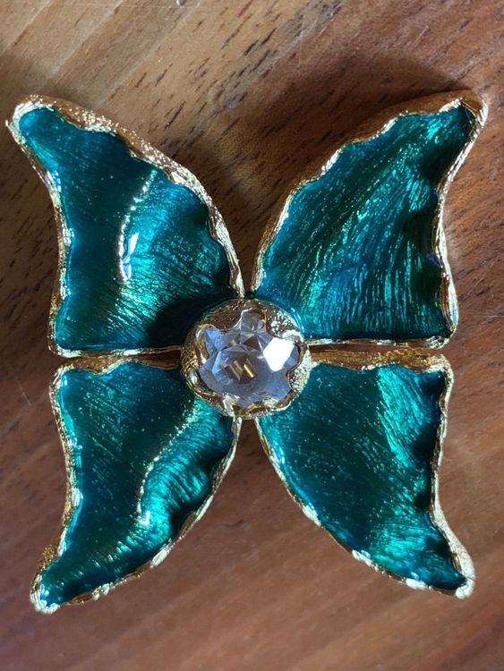 Broche Papillon Argent Sterling – émail Vert Et Bleu, .925, Artisanale SilverSpeck