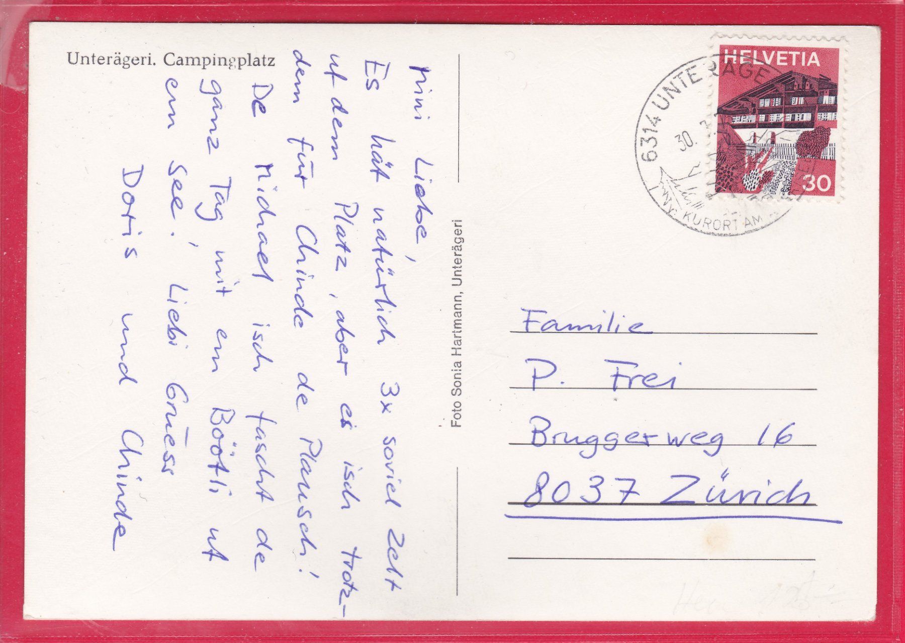 Cartoline postali: UNTERÄGERI, CAMPINGPLATZ, 30.7.1975 – Usato da Oberrieden venduto da Gebirgsstelze 1