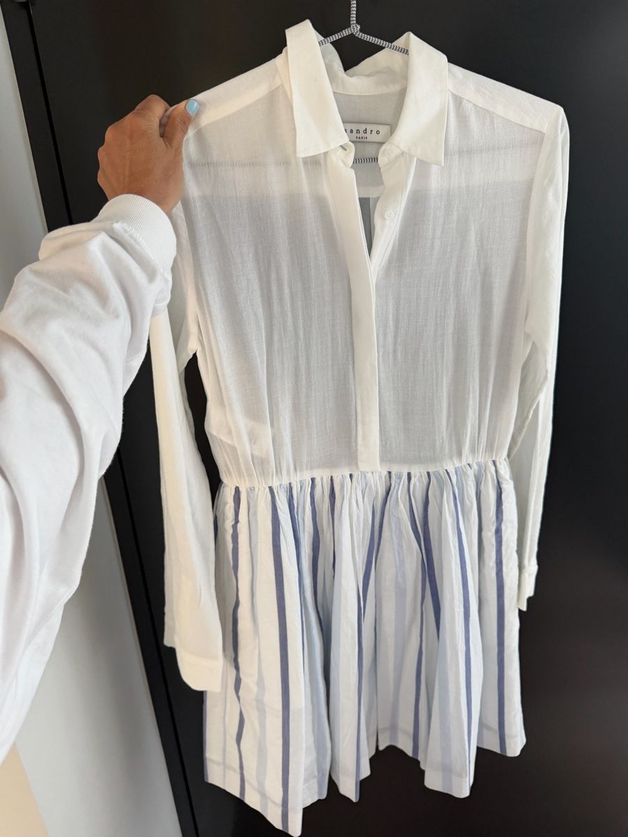 Sandro Vestiti: Sandro white shirt dress with blue stripes  - Size 1 – Usato da Herrliberg venduto da Tubalp