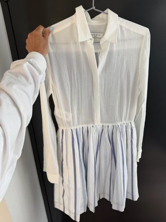 Sandro white shirt dress with blue stripes  - Size 1