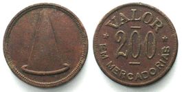 BRAZIL. Token 200 Reis ND (about 1920), bronze, 21mm, XF