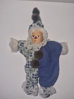 Stoff Clown Figur blau kariert mit Spitze  Bommeln ca 20cm