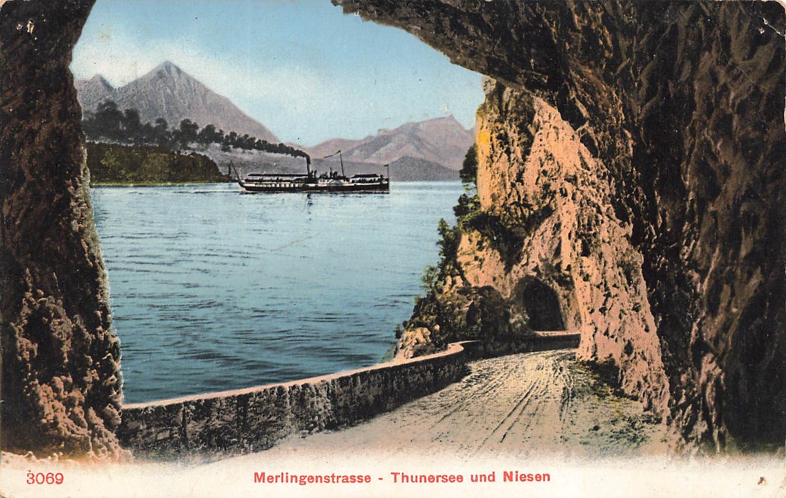 Cartoline postali: Merlingenstrasse Thunersee und niesen Boot schiff battello – Usato da Biasca venduto da Blenio71