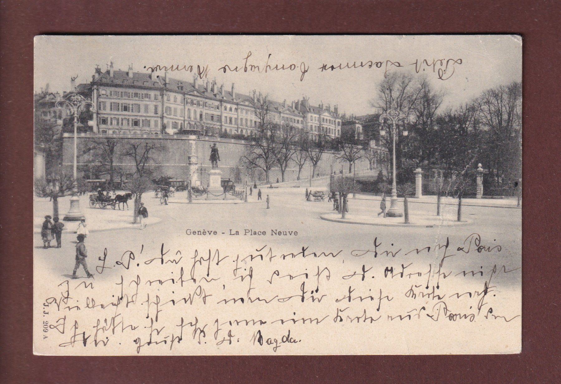 Cartoline postali: GENEVE - Place Neuve - 1900 – Usato da Pully venduto da nicecards