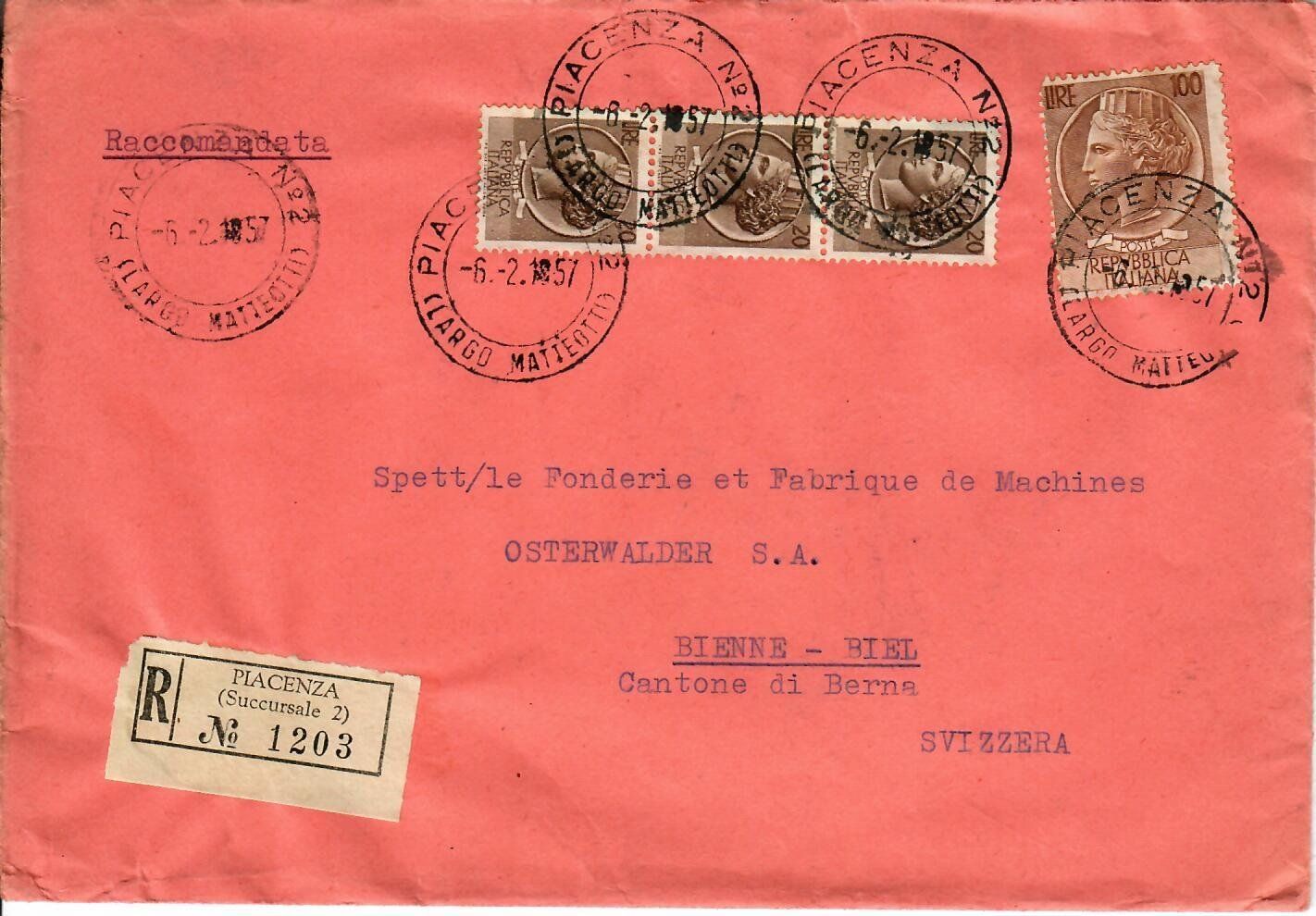 Tutti i francobolli: R - Brief Italien - Biel  1957 – Usato da Hochdorf venduto da Ziegel-16