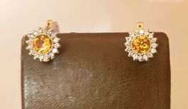 Goldohrringe mit natürlichen Citrinen und Diamanten