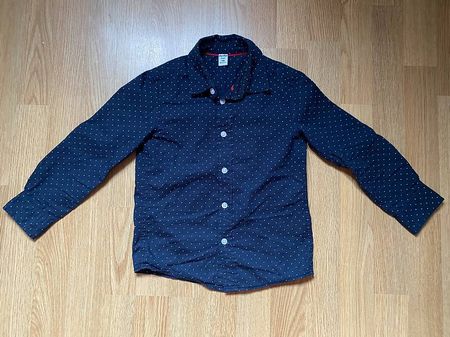 H&M Hemd Langarm Gr.116 Dunkelblau weiss gepunktet wie neu