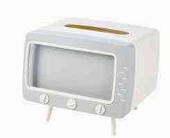 Retro TV-Design Taschentuchbox mit Handyhalterung grau/weiss