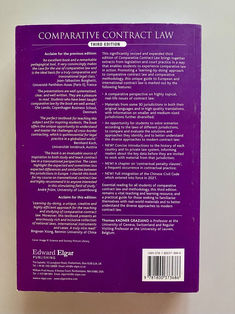 Livres: Comparative Contract Law - Thomas Graziano (3rd edition) – D'occasion à Genève par Januacoeli 4