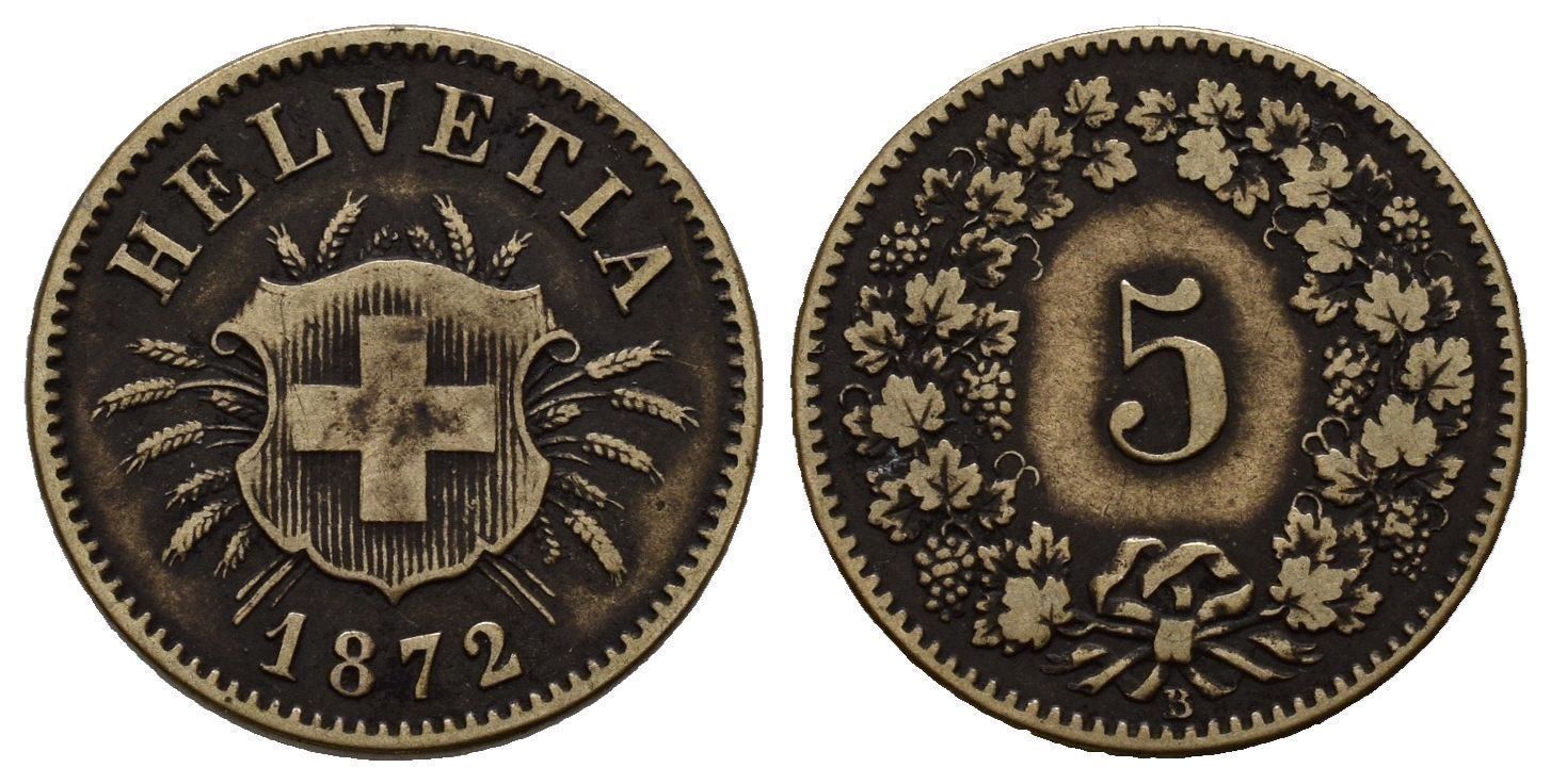 Alle Münzen: 5 Rappen 1872  /186 – Gebraucht aus Trimbach von Solothurn1