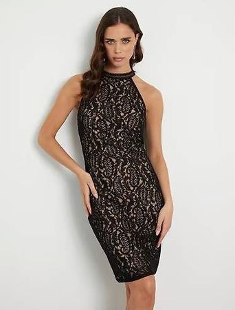 Neues Spitzenkleid GUESS / Schwarz & Beige / Grösse XS