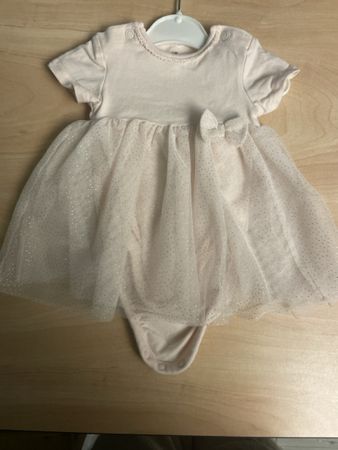 H&M Bodykleid, Gr. 62, Tüll, Glitzer, Schleife, Neu