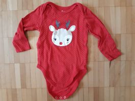 Weihnachts-Body langarm mit Rentier Gr. 80 (baby club C&A)
