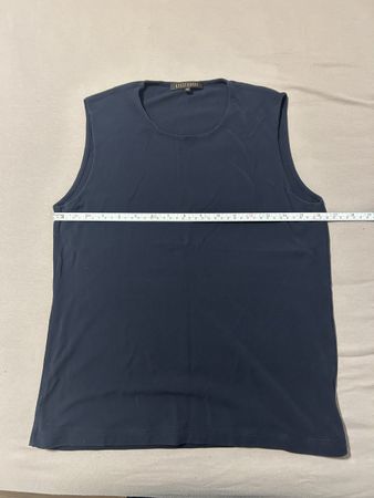 Top Apostrophe bleu marine, Taille 44, (M) 100% soie d'été