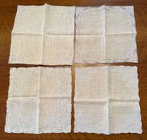 4 Taschentücher bestickt mit Blumenmuster weiss gebraucht