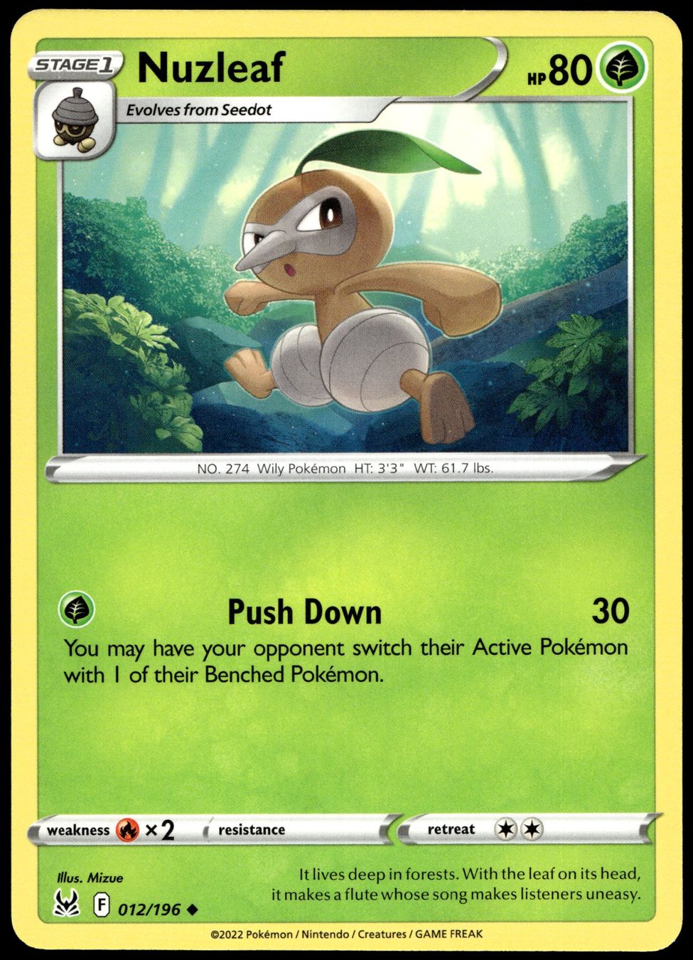 Pokémon Sammelbilder & Trading cards: Pokémon Nuzleaf 012/196   SWSH11: Lost Origin – Gebraucht aus Le Mouret von PokemonCards_CH