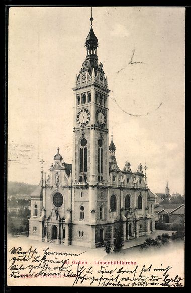 Cartoline postali: AK St. Gallen, Linsenbühlkirche – Usato da Berlin venduto da bartko-reher