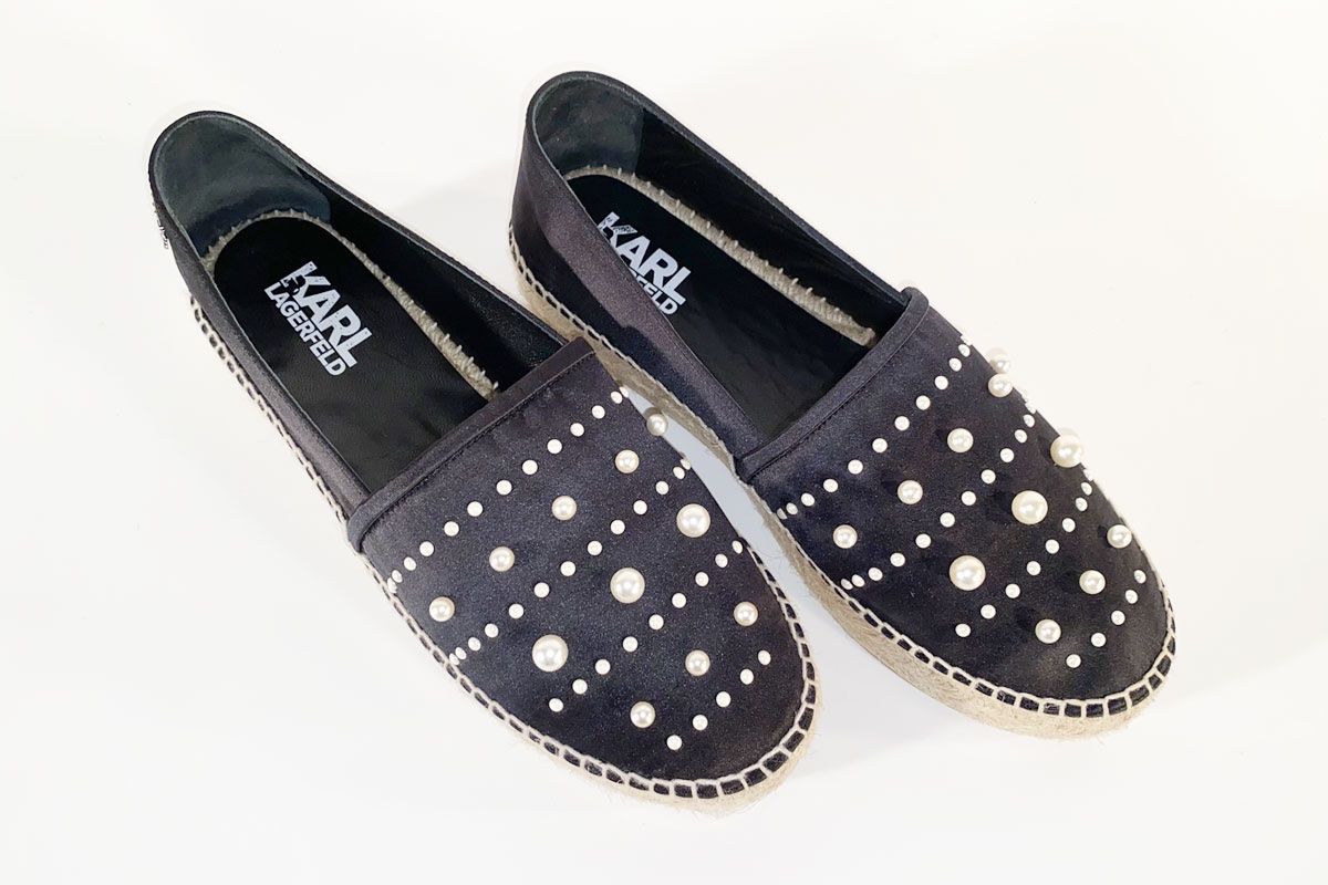 Damenschuhe: Karl Lagerfeld Espadrilles schwarz, weisse Perlen Gr. 41 – Neu (gemäss Beschreibung) aus Ballwil von ClassicGallery