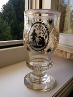 Pokal Glasvase mit Schwarzlotmalerei und Gold - Biedermeier