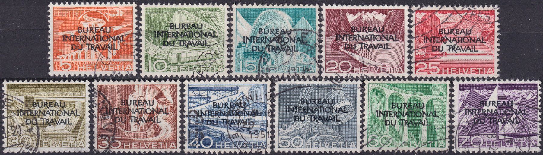 Tutti i francobolli: BIT, Nr.84-94 (Technik & Landschaft) gestempelt, Kat: 220.- – Usato da Sursee venduto da Luzernerraute