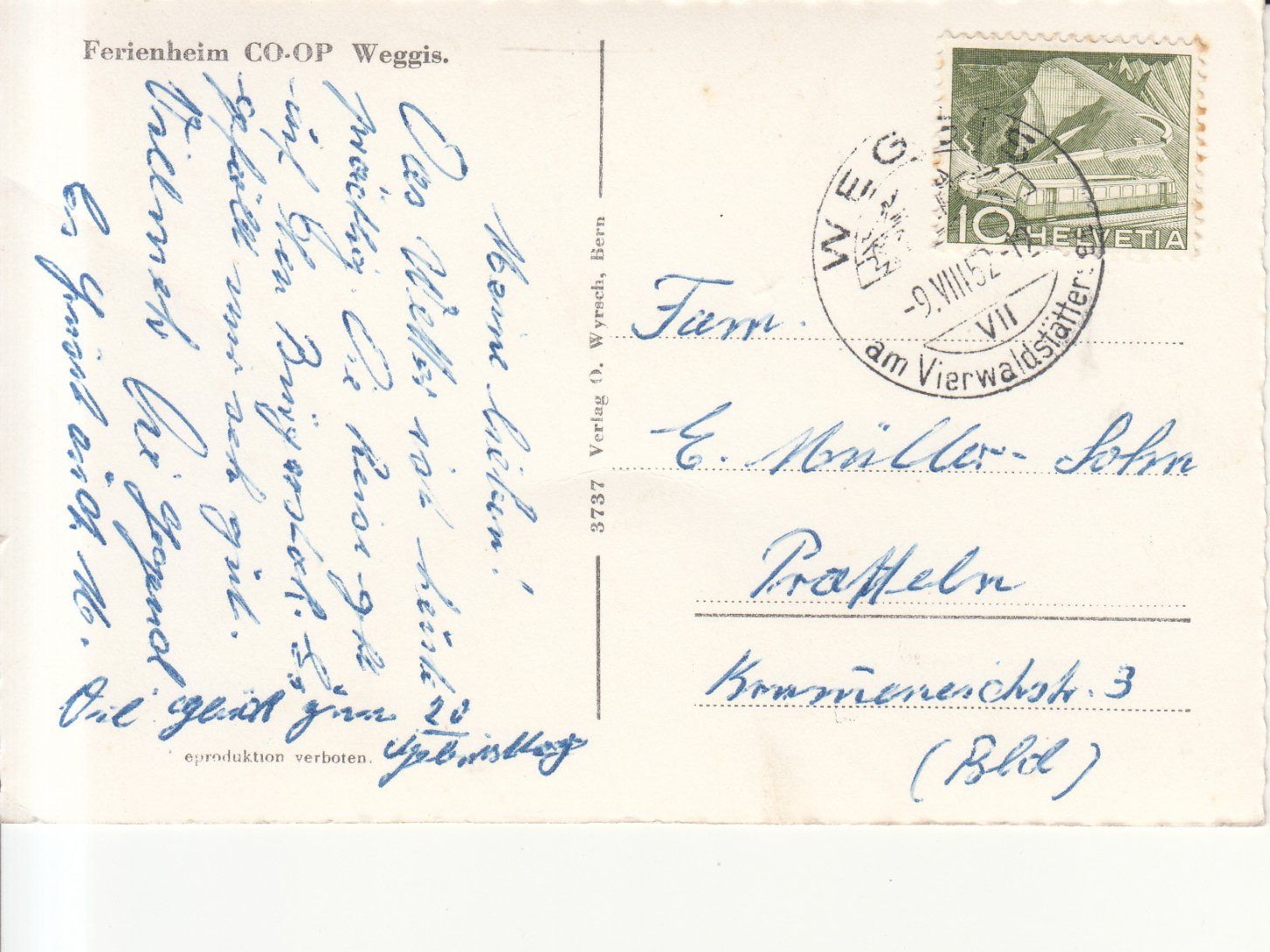 Cartoline postali: Weggis Ferienheim 1952 – Usato da Bürglen TG venduto da StampGraf 1