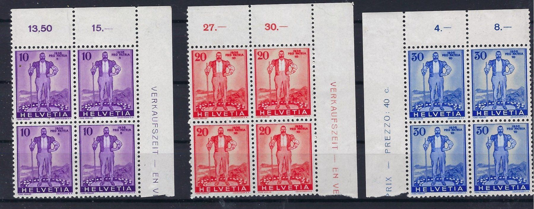 Tutti i francobolli: 1936 Pro Patria Viererblocks postfrisch  16035 – Usato da Lunden venduto da Animus999