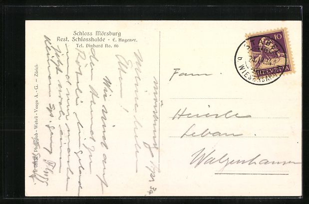 Cartoline postali: Winterthur, Schloss Mörsburg, Restauran – Usato da Berlin venduto da bartko-reher 1