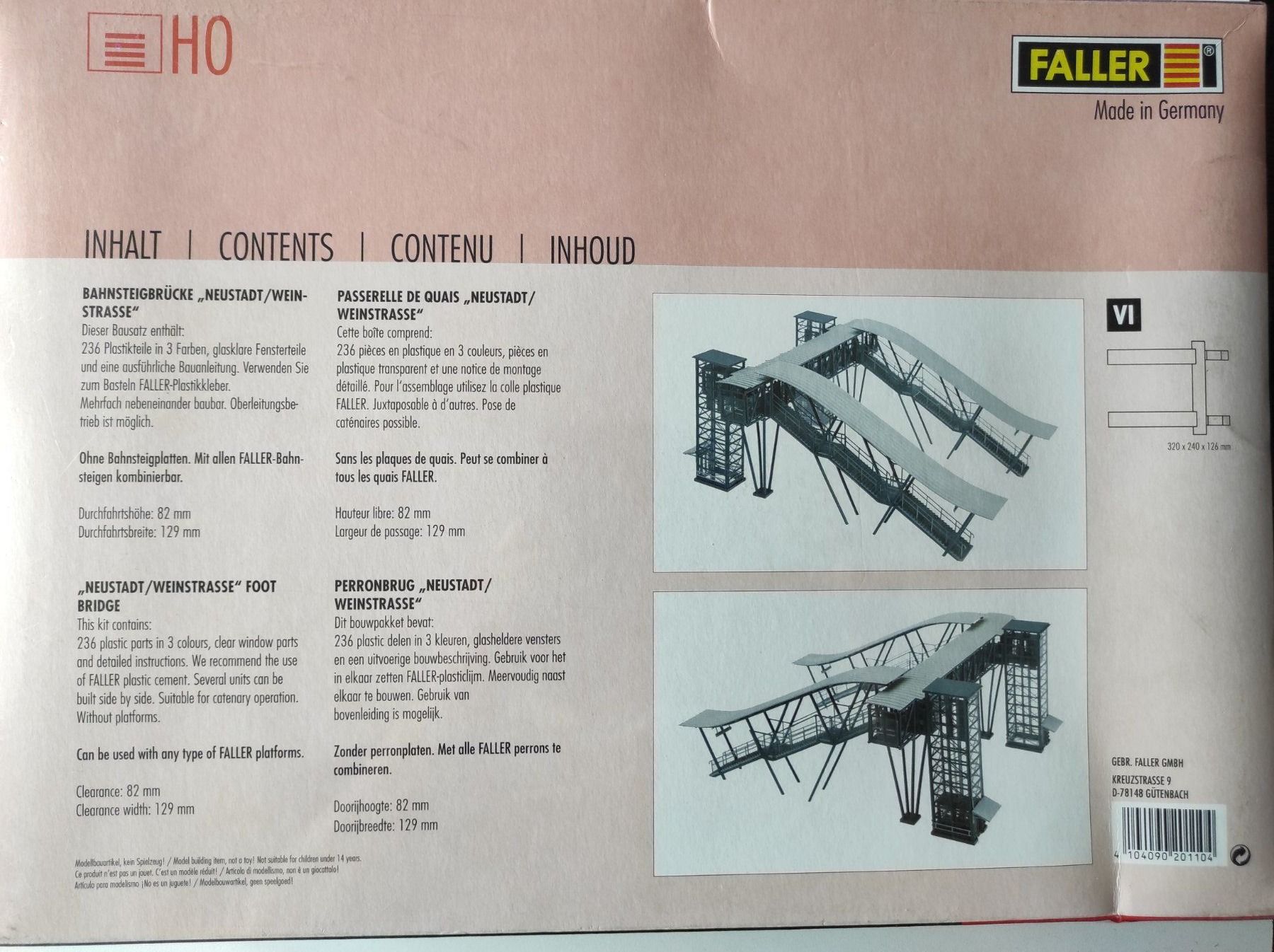 Faller Modellini di ferrovie: Bahnsteigbrücke "Neustadt/Weinstrasse" Bausatz von Faller H0 – Nuovo e nell'imballaggio originale da La Chaux-de-Fonds venduto da Hobbymodell 1