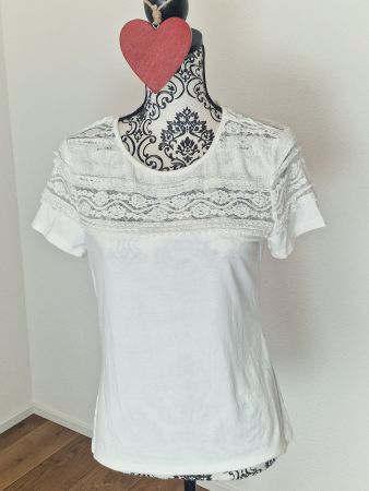 Damen T-Shirt weiss mit Spitzenbesatz Gr M wie neu