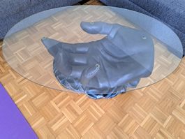 Couchtisch Glas Design Hand mit 2 Tischdecken