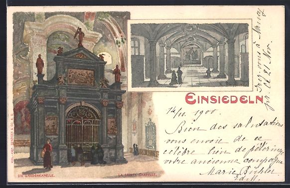 Ansichtskarten: Litho Einsiedeln, Gnadenkapelle / Sainte – Gebraucht aus Berlin von bartko-reher