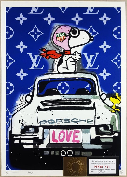 【DEATH NYC】SNOOPY Porsche935gulf DEATH NYC 45x32cm Ltd Ed Signed Graffiti Pop Art Print