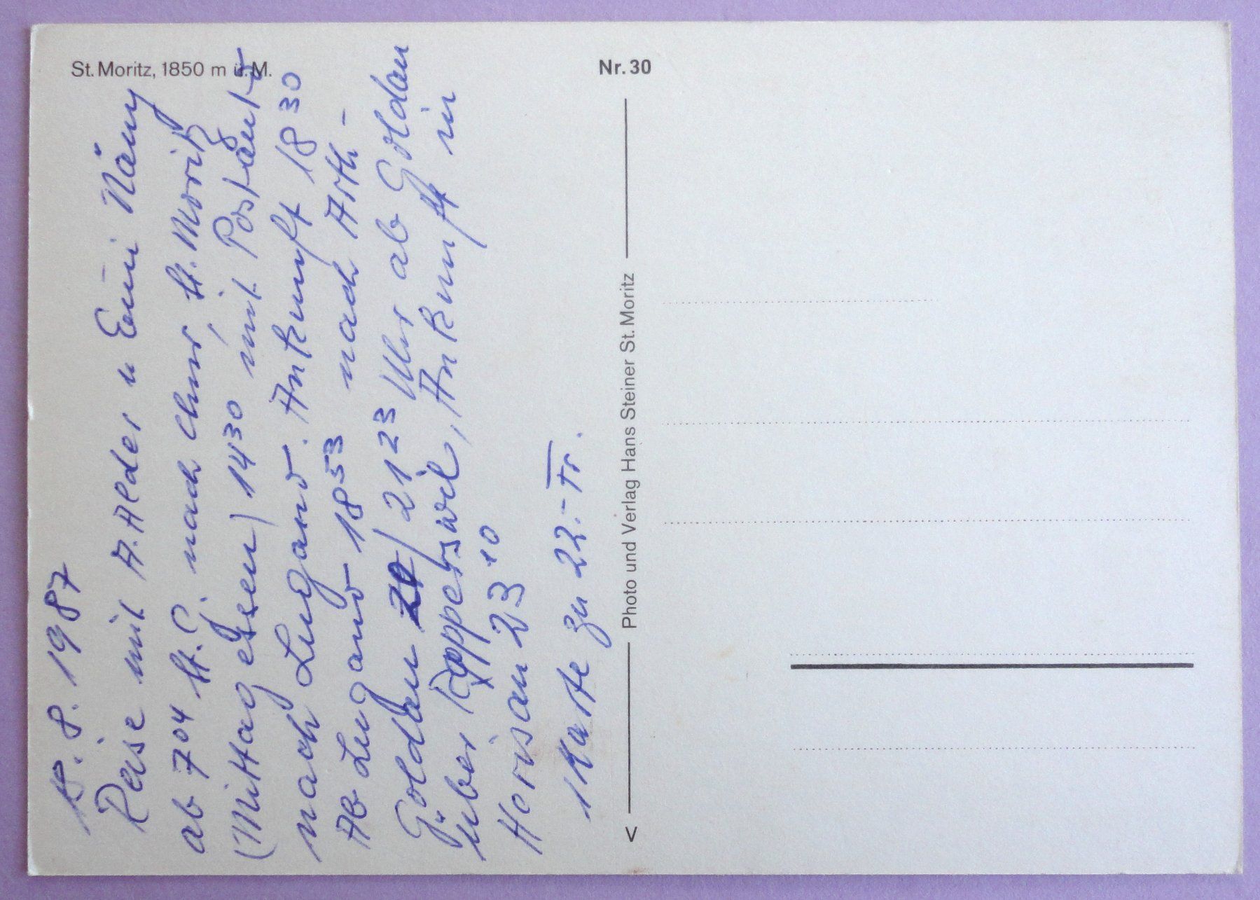 Cartoline postali: St.Moritz, 1850 m ü.M. – Usato da Fétigny venduto da Billy2miny 1