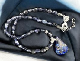 Unikat 💎 Kette blauem Iolith +  Apatit-Anhäng