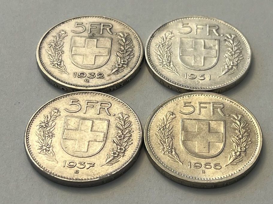 Alle Münzen: 5 Franken 1932, 1937, 1951, 1966 – Gebraucht aus Tägerwilen von Beata1sager