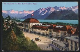 Lausanne, La Gare Centrale et les Alpes,