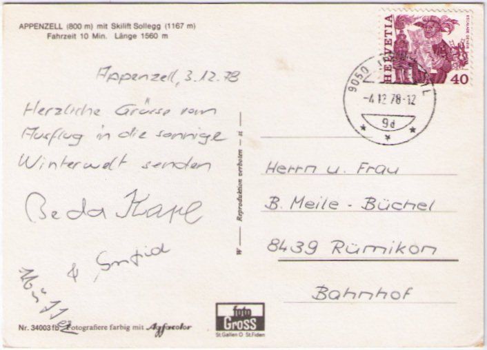 Cartoline postali: Appenzell - 3 Bild AK mit Skilift Sollegg – Usato da Binningen venduto da Mountainrider 1