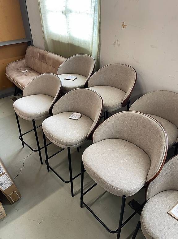 Kave Home Sgabelli: Kave Home Barhocker Eamy Stoff hellbraun Nussbaumfinish SH77 – Nuovo (secondo la descrizione) da Zollikofen venduto da uniqueroom 5